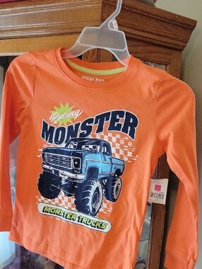 Kids Orange 'Racing Monster Trucks' Long Sleeve Tee